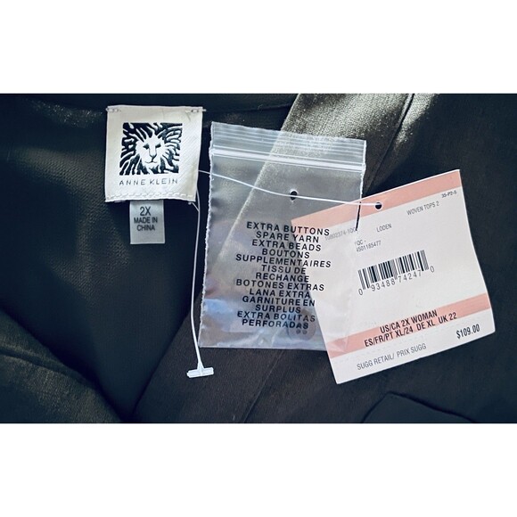 NWT ANNE KLEIN Linen Blend Mixed Media Olive Green High-Low Tunic 2X - Picture 9 of 12